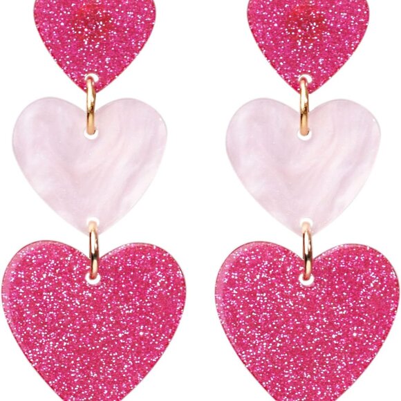 Heart Earrings Dangle Valentine's Day Earrings Pink Heart Earrings Red Heart Ear - Picture 1 of 8